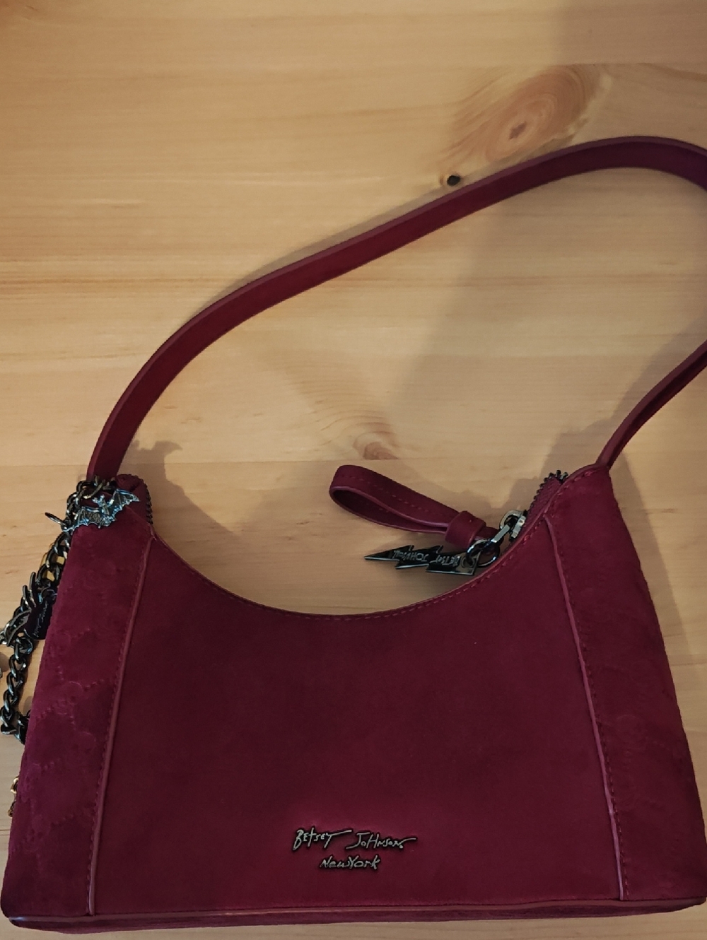 Betsey Johnson Wine Red Suede Shoulder Bag
